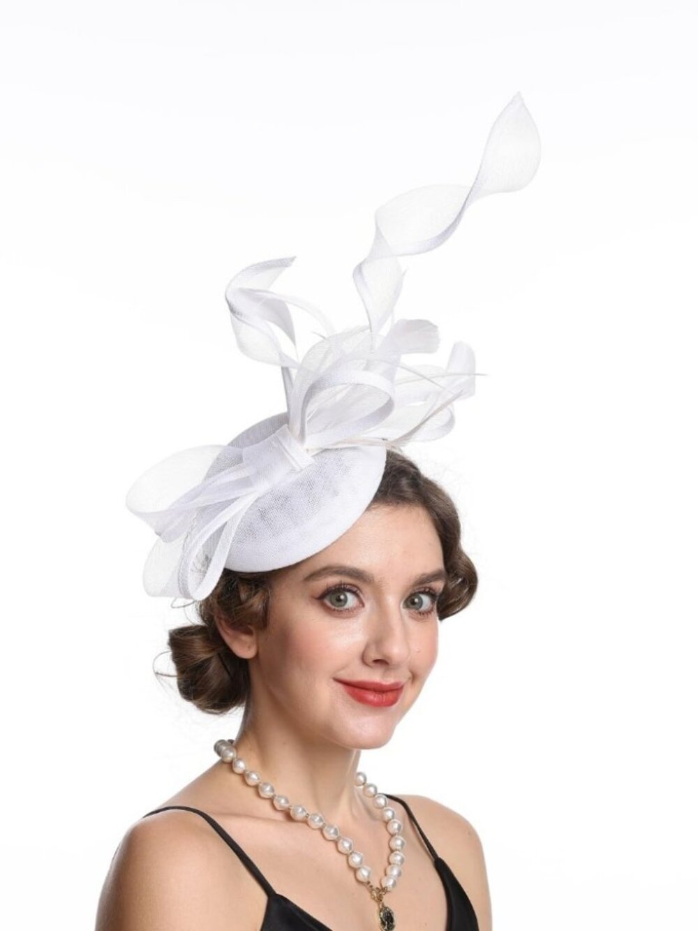 Women’s Feather Fascinator Derby Bridal Hat Hj12-solid White